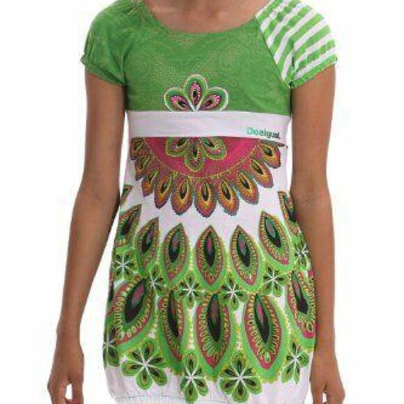 Desigual Girls Kids Aranfa Floral Printed Mini Dress Green 9-10 Year New